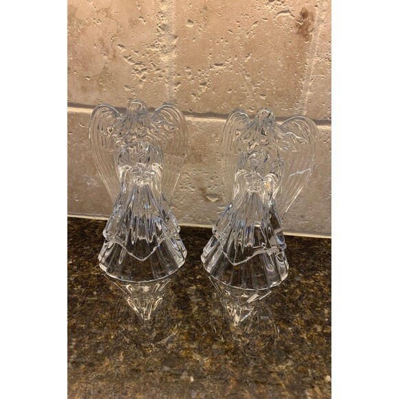 Vintage DePlomb Crystal Glass Angel Candle Holders - Set of 2 - EUC - Picture 1 of 6
